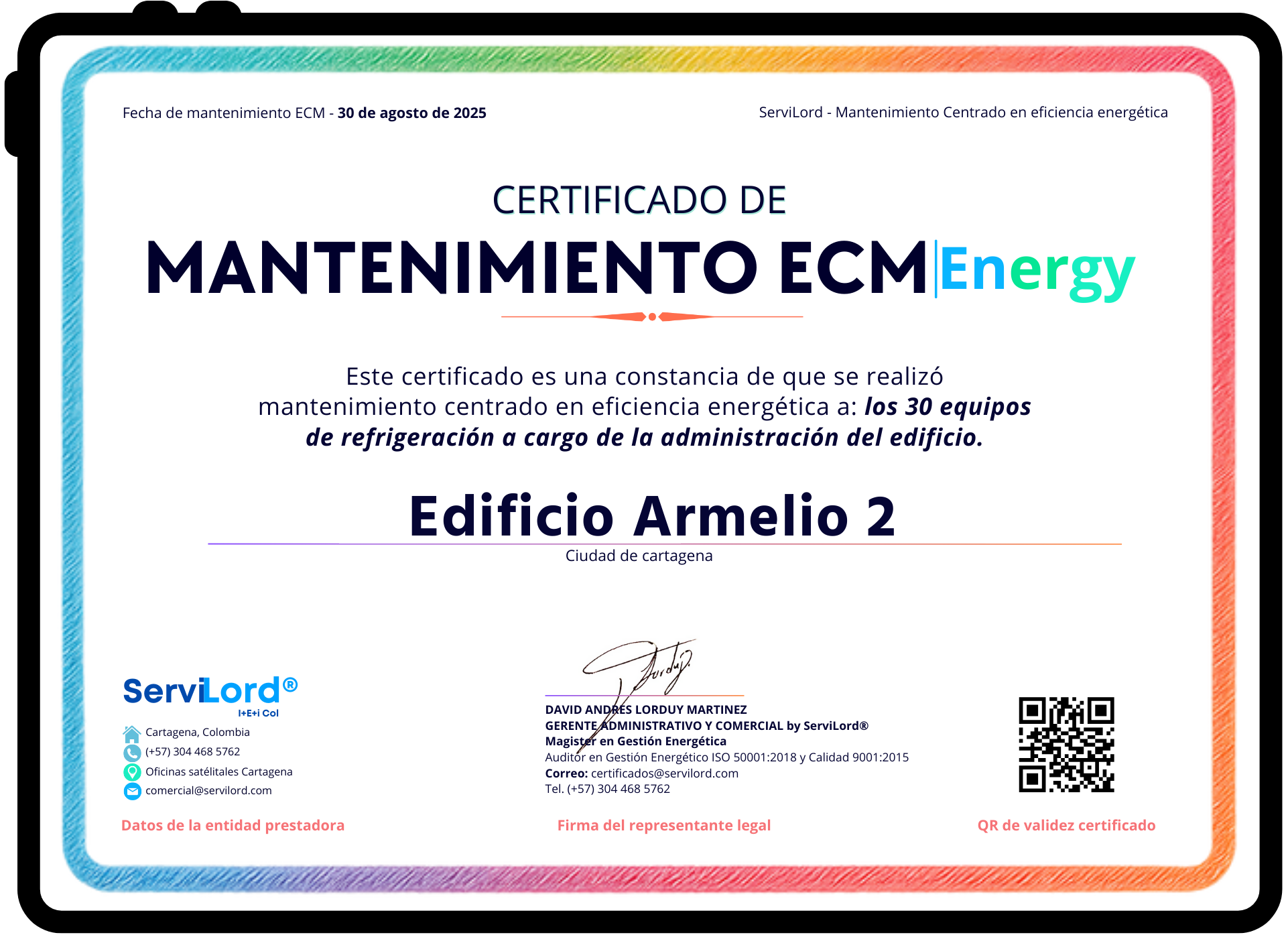 Certificado de Mantenimiento ECM Energy