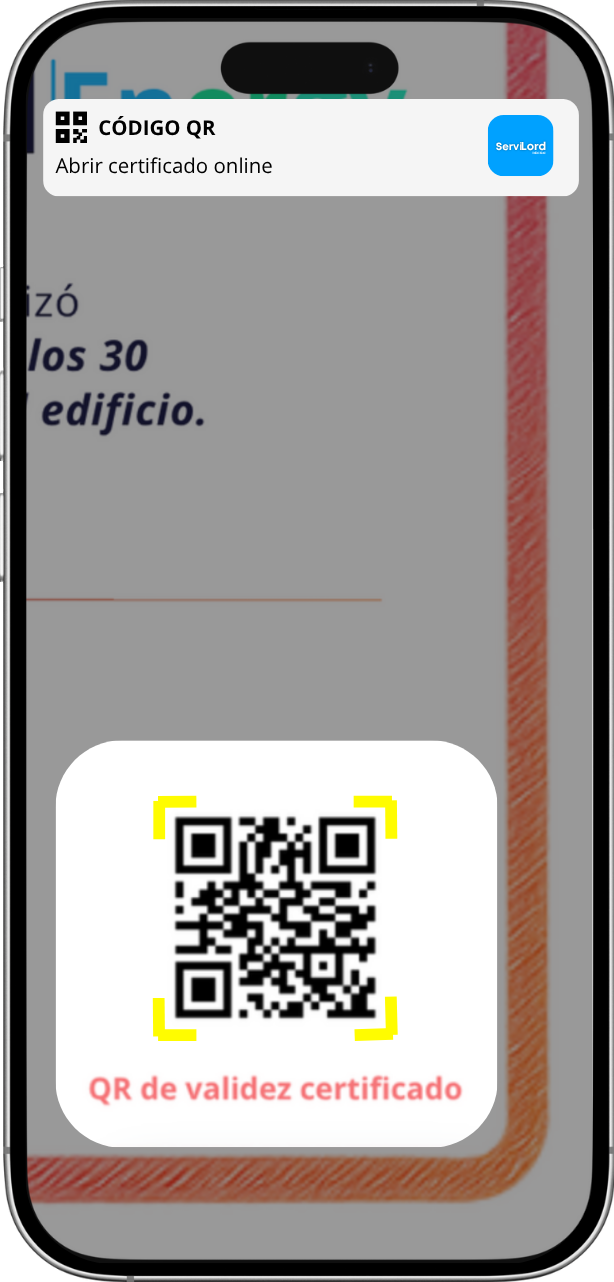 Teléfono mostrando certificado QR